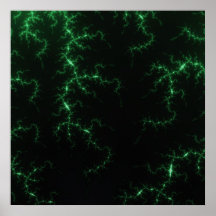 Green Lightnings on Black - fractal design Posters