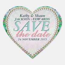 Green Mint & Pink Save the Date Heart Stickers
