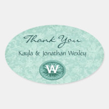 Green Monogram Wedding Thank You G200 Oval Sticker