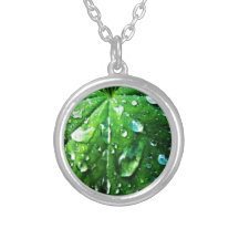 Green nature Leafs natural Water drop Clear Crysta Necklace