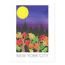 Green NYC at Night in Autumn Post Cards