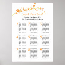 Green & Orange Flower Wedding Table Seating Plan Posters