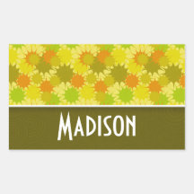 Green & Orange; Retro Rectangular Stickers