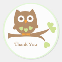 Green Owl Baby Shower Envelope Seals Sticker