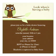 Green Owl Baby Shower Invitations