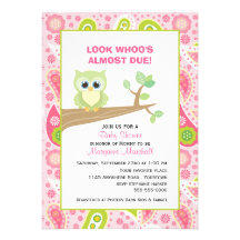 Green Owl on Tree Branch Baby Shower Invitation