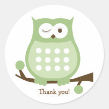 GREEN OWL Round Favour Sticker | Envelope Seal