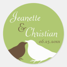 Green pair love birds wedding favour seal label stickers