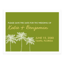 Green palm trees summer wedding chic save the date post card