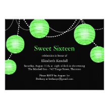 Green Party Lantern Sweet 16 Birthday Invitation