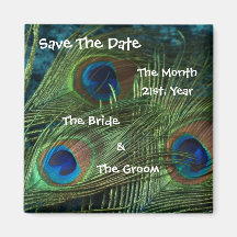 Green Peacock Wedding Save the Date Refrigerator Magnets