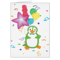 Green Penguin with Balloons Card cards