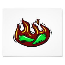 green peppers in flame graphic photographic print