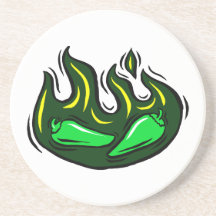 green peppers in green flame graphic coaster