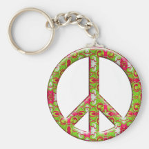 GREEN & PINK RETRO PEACE SIGN KEY CHAINS
