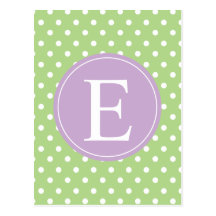 Green Polka Dot Purple Monogram Post Cards