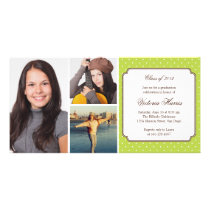Green preppy polka dot graduation announcement photo cards