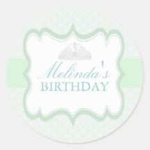 Green Princess Tiara Girls Birthday Sticker