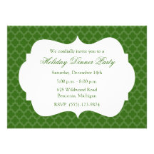 Green Quatrefoil Holiday Party Invitation