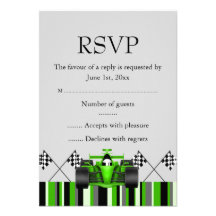 Green Race Car RSVP Custom Invitations