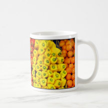 Green, red and yellow peppers mug