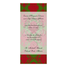green red romantic christmas damask custom invitation