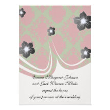 green red romantic christmas damask personalized announcements
