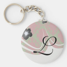 green red romantic christmas damask keychain