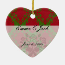 green red romantic christmas damask ornament