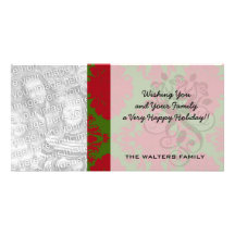 green red romantic christmas damask picture card