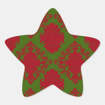 green red romantic christmas damask star sticker