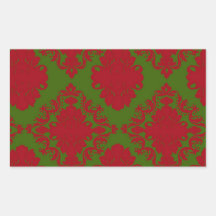 green red romantic christmas damask rectangular sticker