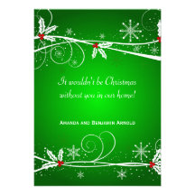 Green Red White Holly Holiday Invitation Card