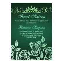 Green Rose & Tiara Birthday Invitation