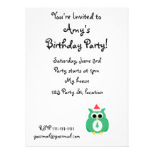 Green santa owl personalized invite