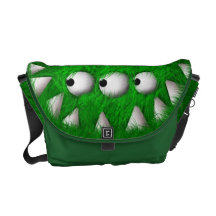 Green Scary Furry Monster Courier Bags
