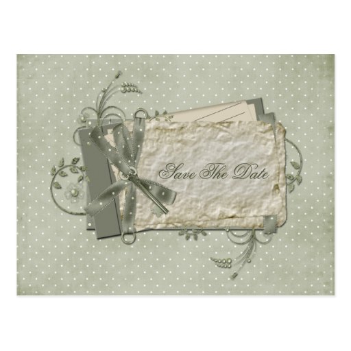 Green Shabby Dotted Swiss Save The Date Post Cards
