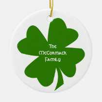 Green shamrock Irish heritage custom family name ornaments