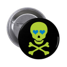 Green Skull Crossbones & Heart Eyes Pin