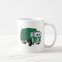 Green Smiling Garbage Truck Cartoon Coffee Mugs
