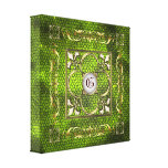 Green Stained Glass Monogram Fleur De Lis Canvas Gallery Wrap Canvas
