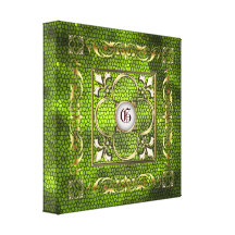 Green Stained Glass Monogram Fleur De Lis Canvas Gallery Wrap Canvas