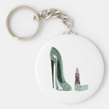 Green Stiletto Shoe and Lipstick Art Key Chains