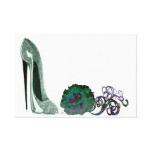 Green Stiletto Shoe and Rose  Canvas Print