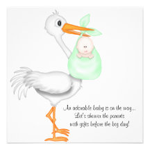 Green Stork Baby Shower Invitation Announcement