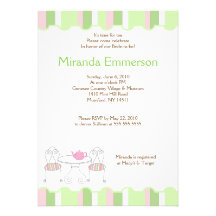 Green Stripe Tea Party Teapot Bridal Shower Personalized Announcement