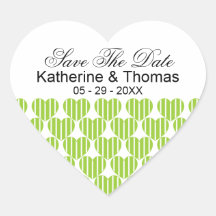 Green Striped Hearts Save The Date Stickers