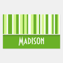Green Stripes; Cute Rectangular Stickers