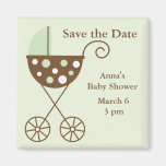 Green Stroller Baby Shower Save the Date Fridge Magnet
