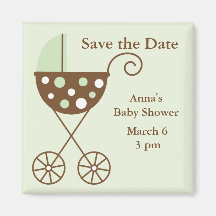 Green Stroller Baby Shower Save the Date Fridge Magnet